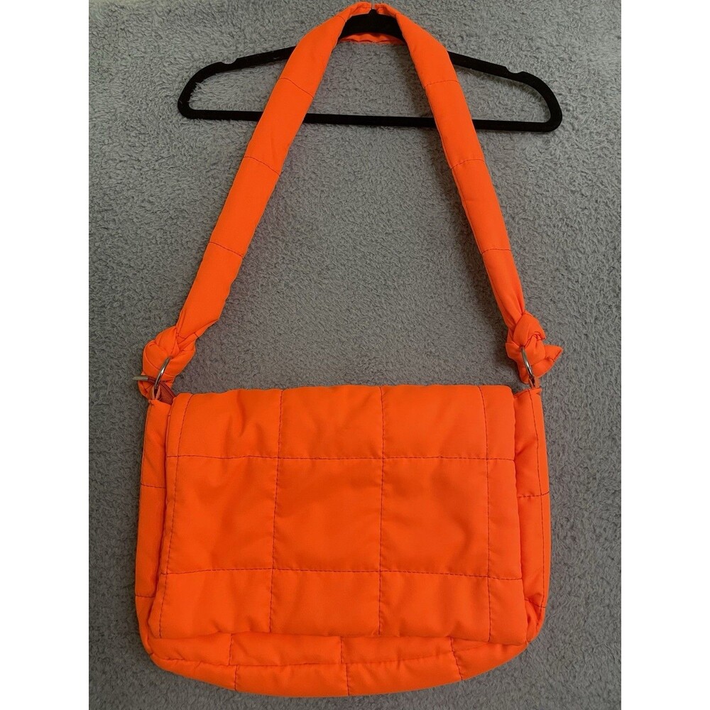 Neon-orange quilted square messenger bag Purse